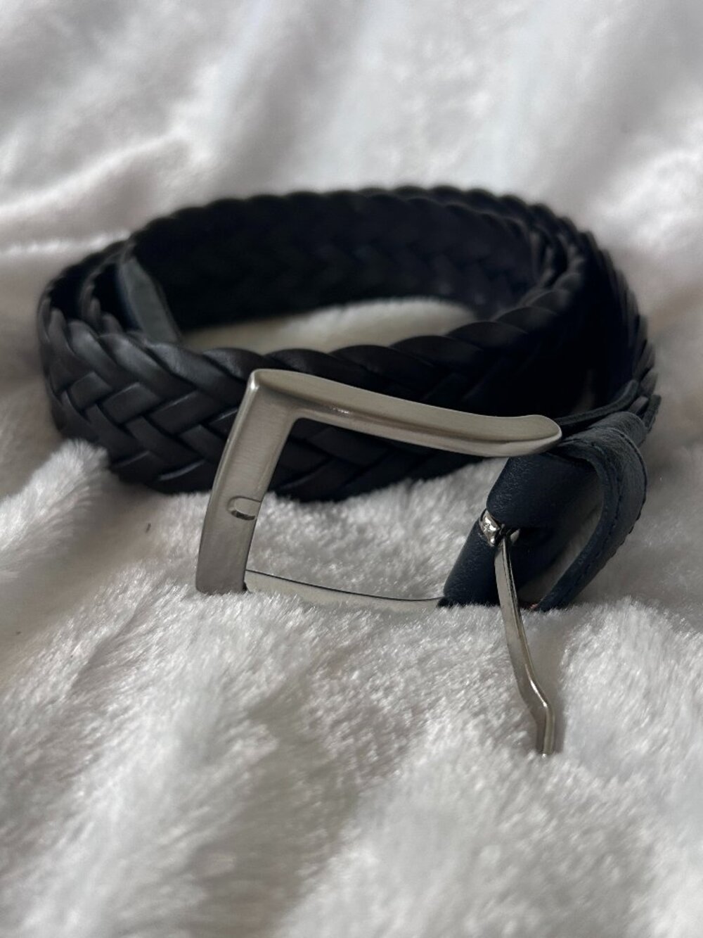 Vera Pelle Woven Black Leather Belt Mens Size 44 Made in Italy